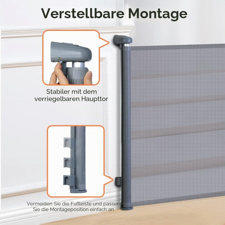 COMOMY Treppenschutzgitter Ausziehbar 0-140cm, Türschutzgitter Rollo für Baby, Katzen und Hunde, Ein