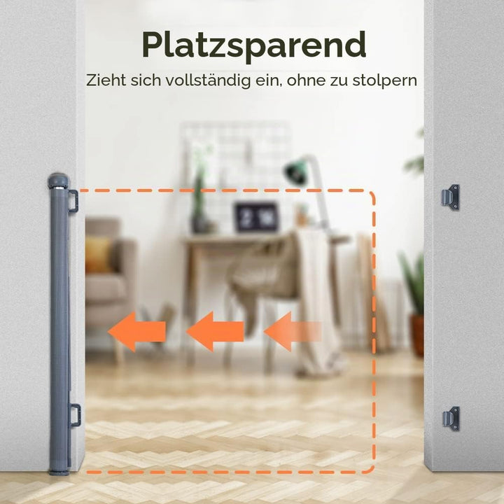 COMOMY Treppenschutzgitter Ausziehbar 0-140cm, Türschutzgitter Rollo für Baby, Katzen und Hunde, Ein