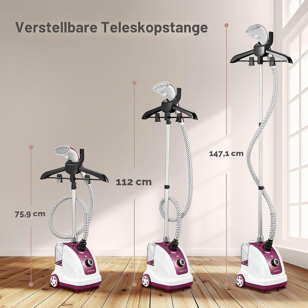VINATO Steamer Dampfglätter, Vertikaler Dampfbügler mit 1,35-Liter-Wassertank, 11 Dampffunktionen Cl