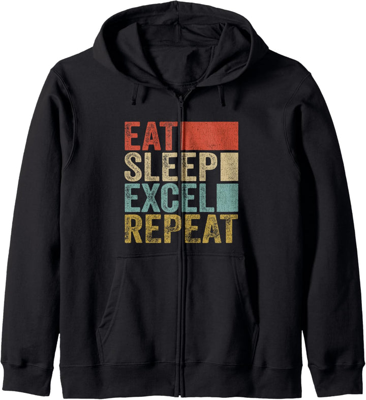 Vintage Retro Eat Sleep Excel Repeat Geschenk Lustig Excel Kapuzenjacke