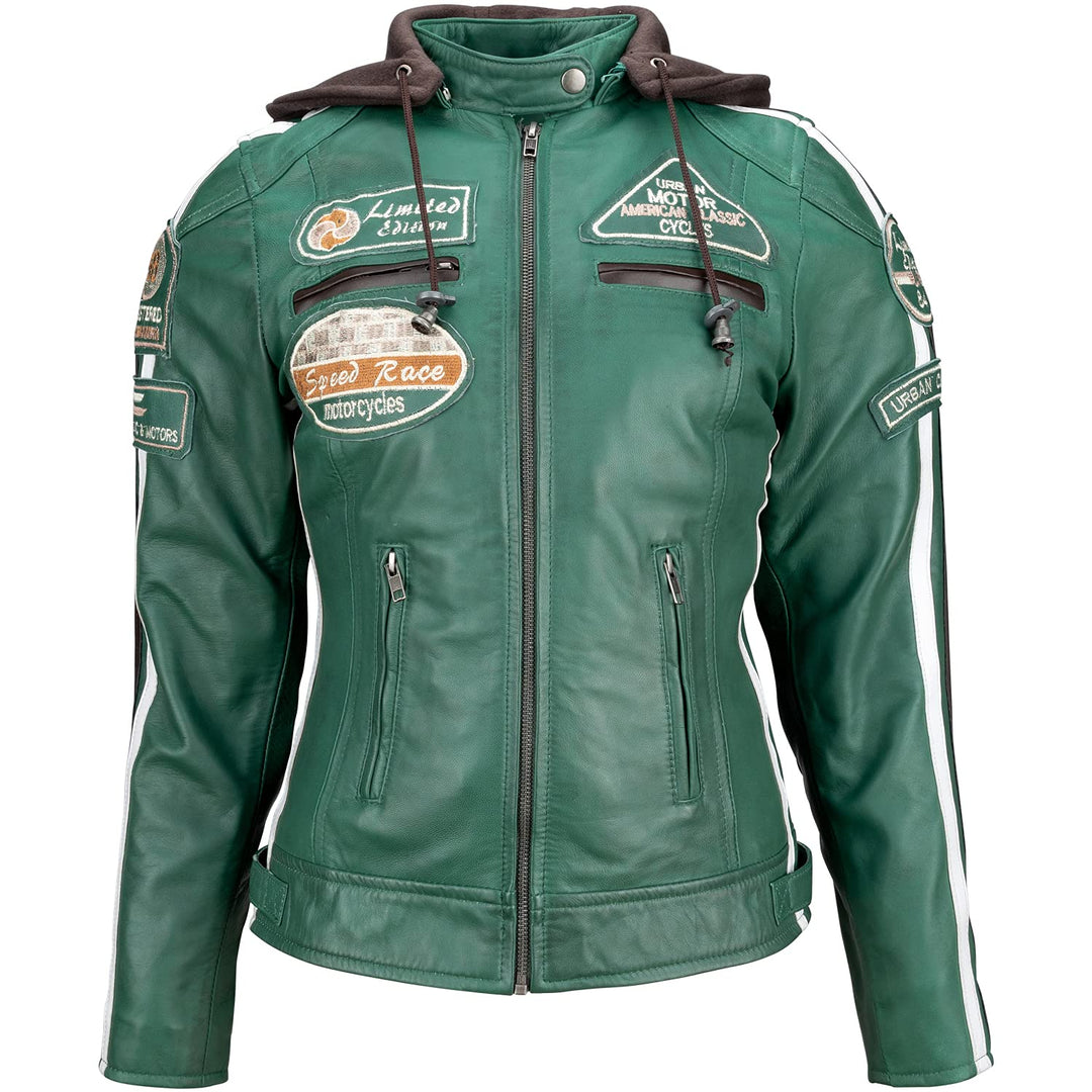 URBAN 5884 Motorradjacke Damen Mit Protektoren, Damenjacke aus Lammleder, Protektoren für Rücken, Sc