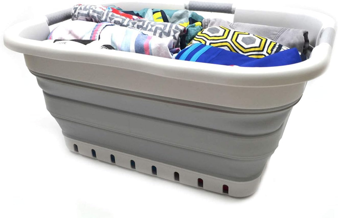 SAMMART 41L Collapsible 3 Handled Plastic Laundry Basket - Foldable Pop Up Storage Container/Organiz