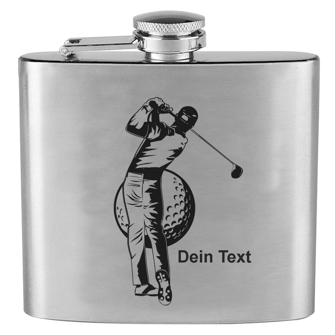 generisch Flachmann mit Gravur Golf mit Wunschgravur, Original Edelstahl personalisiert, Golfspieler