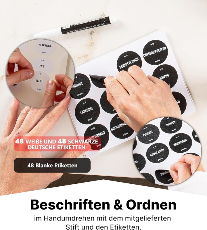 Deco haus® Gewürzregal Stehend &amp; Wand [MIT GEWÜRZDOSEN &amp; ETIKETTEN] - Gewürz Organizer - Gewürzregal