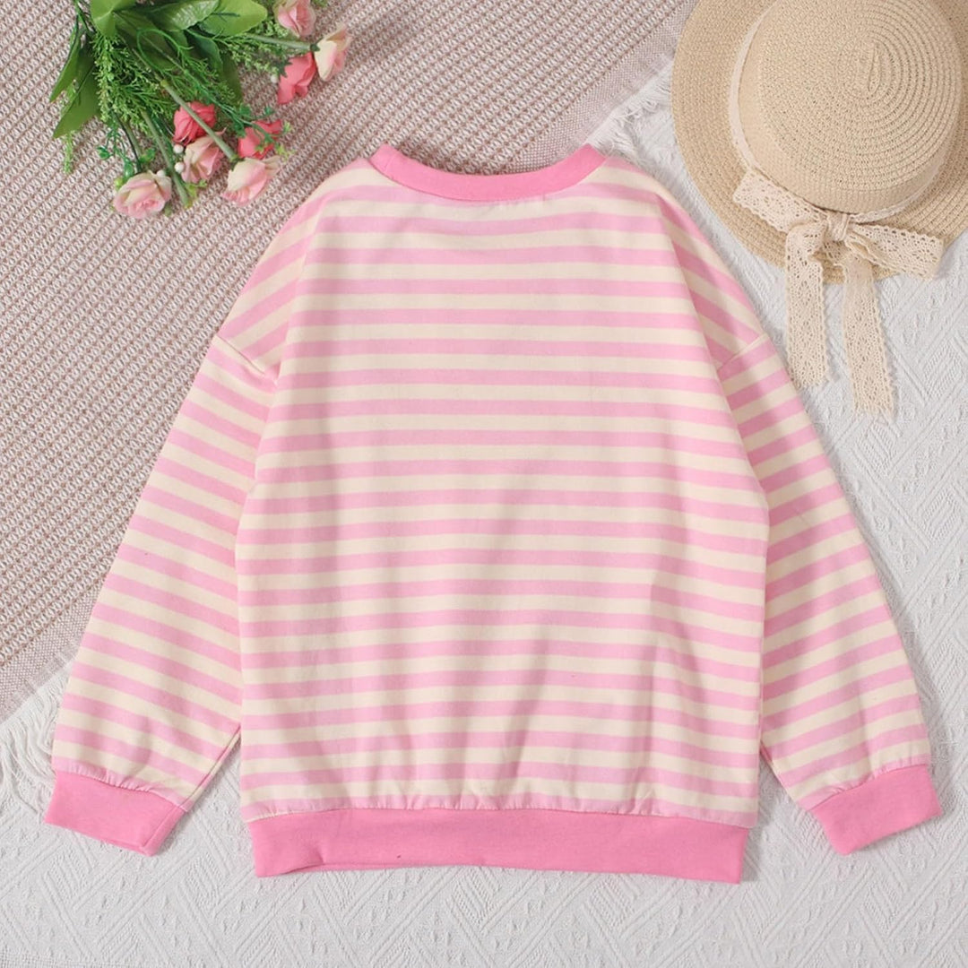 Mädchen Langarm T-Shirt Gestreiftes Langarm-T-Shirt Kinder Klassischer Rundhalsausschnitt Pullover L