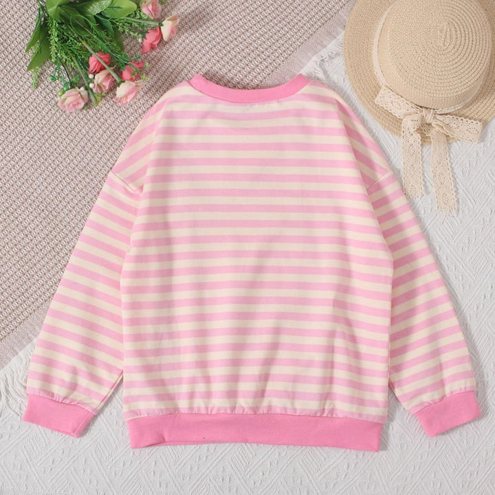 Mädchen Langarm T-Shirt Gestreiftes Langarm-T-Shirt Kinder Klassischer Rundhalsausschnitt Pullover L