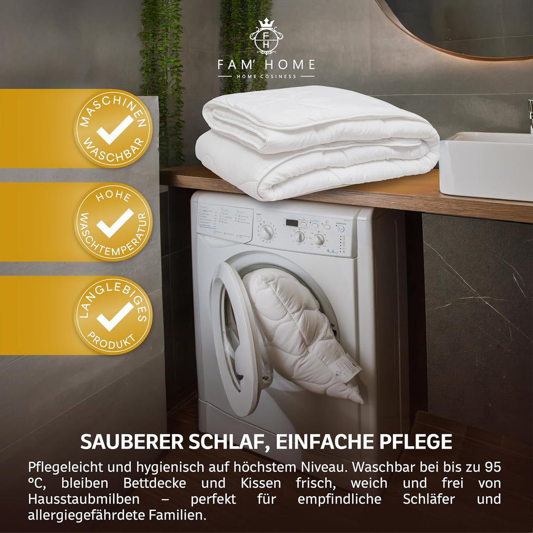 FAM Home Bettdecke 135x200 &amp; Kissen 80x80 Set – Ganzjahredecke, Waschbar Set 80x80cm / 135x200cm, Se