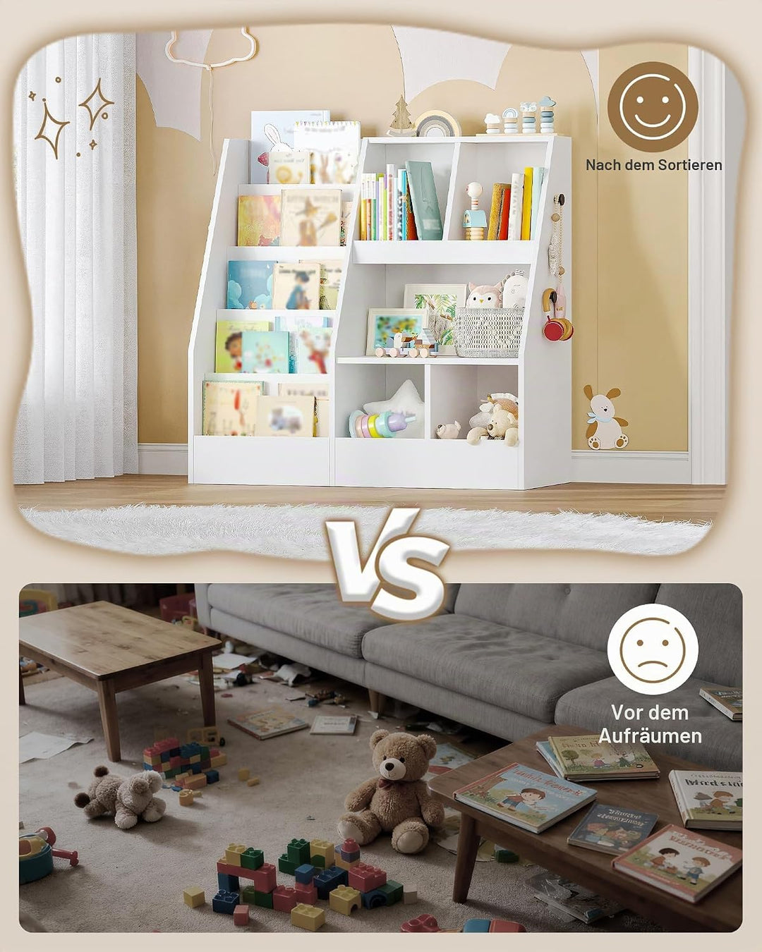 Hzuaneri Kinderregal, Spielzeugregal mit 5-Regalebenen und 5 offene Fächer, Kinderbücherregal, Kinde