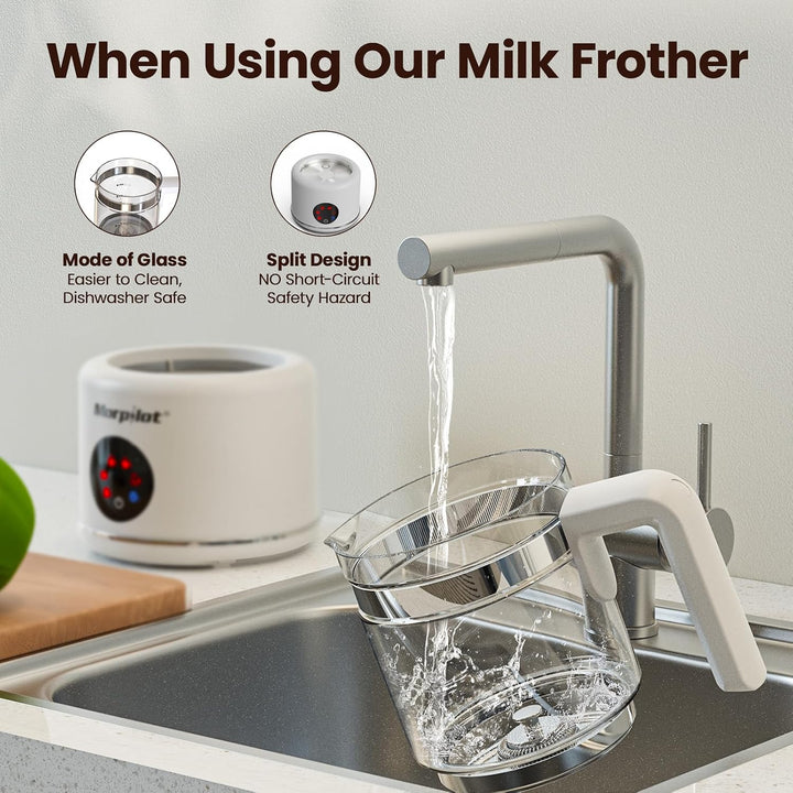 Morpilot Milchaufschäumer Elektrisch, 130-500ml, 6 in 1 Milchschäumer für Milchschaum heiss und kalt