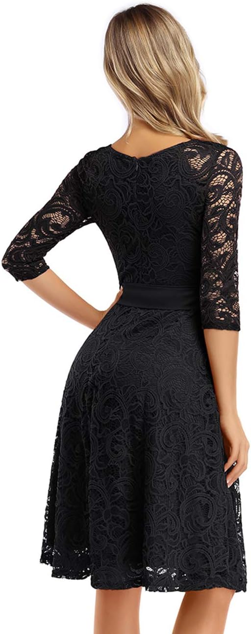 KOJOOIN Damen Vintage Brautjungfernkleider für Hochzeit Knielang Spitzenkleid Cocktailkleid Ballklei