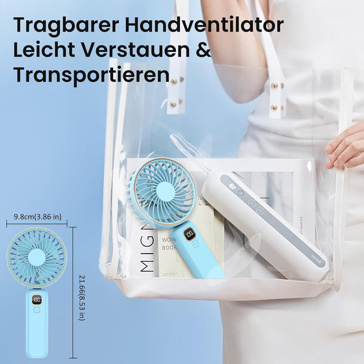 Handventilator, Mini Tragbarer Ventilator mit LCD Display &amp; 6 Stufen, Leiser USB Ventilator mit 4000