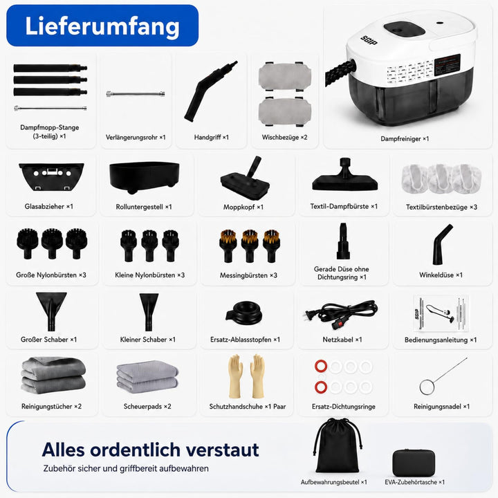 Dampfreiniger Handgerät &amp; Dampfmopp, 1,6 L, 3 Dampfstufen