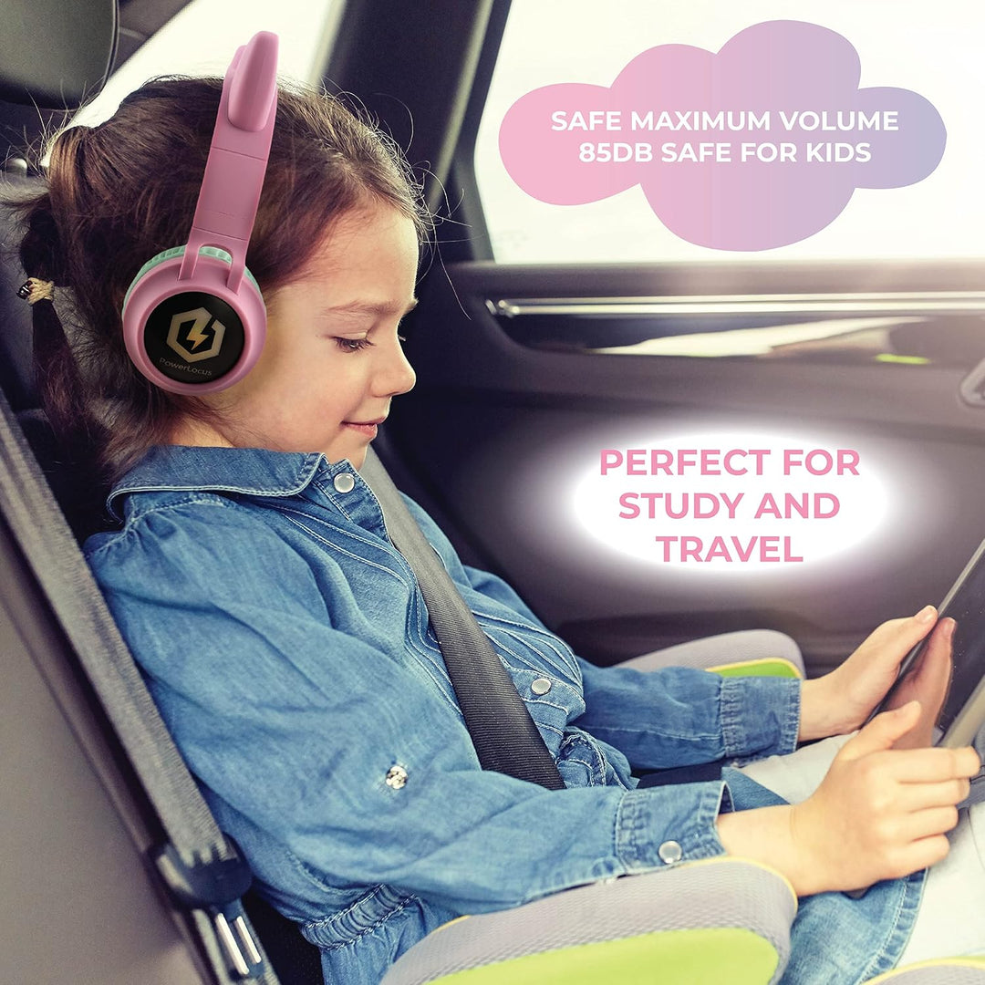 PowerLocus Bluetooth Kopfhörer Kinder, LED Katzenohren, 85dB Sichere Lautstärke, Bluetooth 5.3, Micr