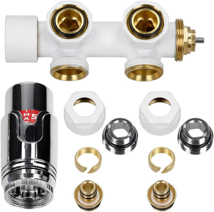 ECD Germany Badheizkörper Mittelanschluss 400 x 1500 mm Weiss gerade mit Thermostat und Anschlussgar