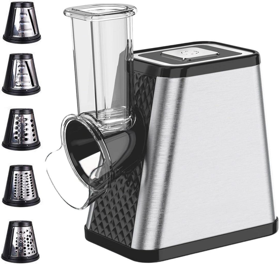 Gemüseschneider Elektrisch 5-in-1, 500W Elektrischer Gemüsehobel mit 5 Edelstahl-Klingen für Käse, G