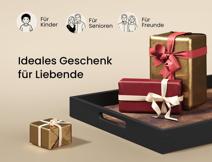 Fibogollo 2er-Set Serviertabletts aus Holz mit Griffen, dekorative Tabletts, Frühstückstablett für d