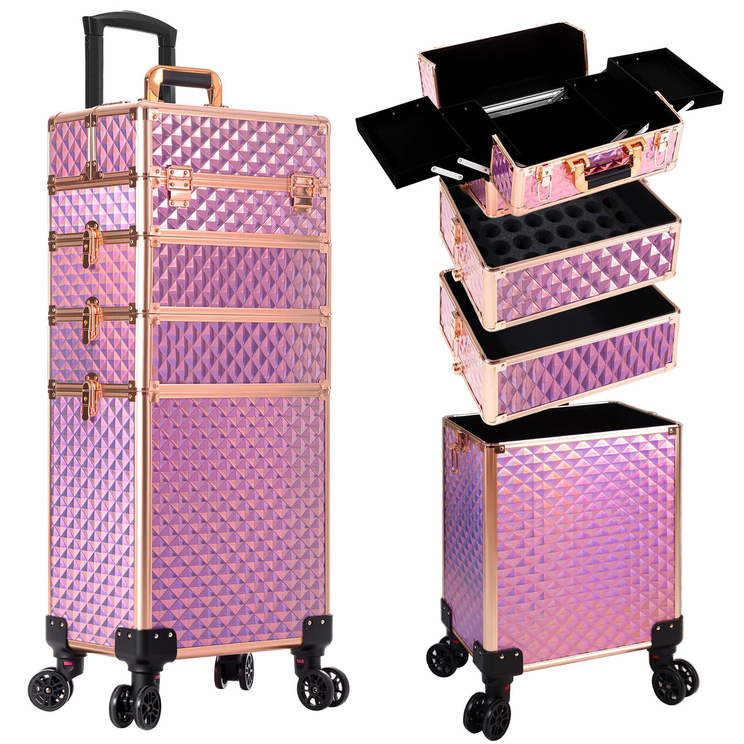 Arous 4-in-1 Professioneller Make-up-Zugkoffer, multifunktionaler Kosmetikwagen mit 360° drehbaren R