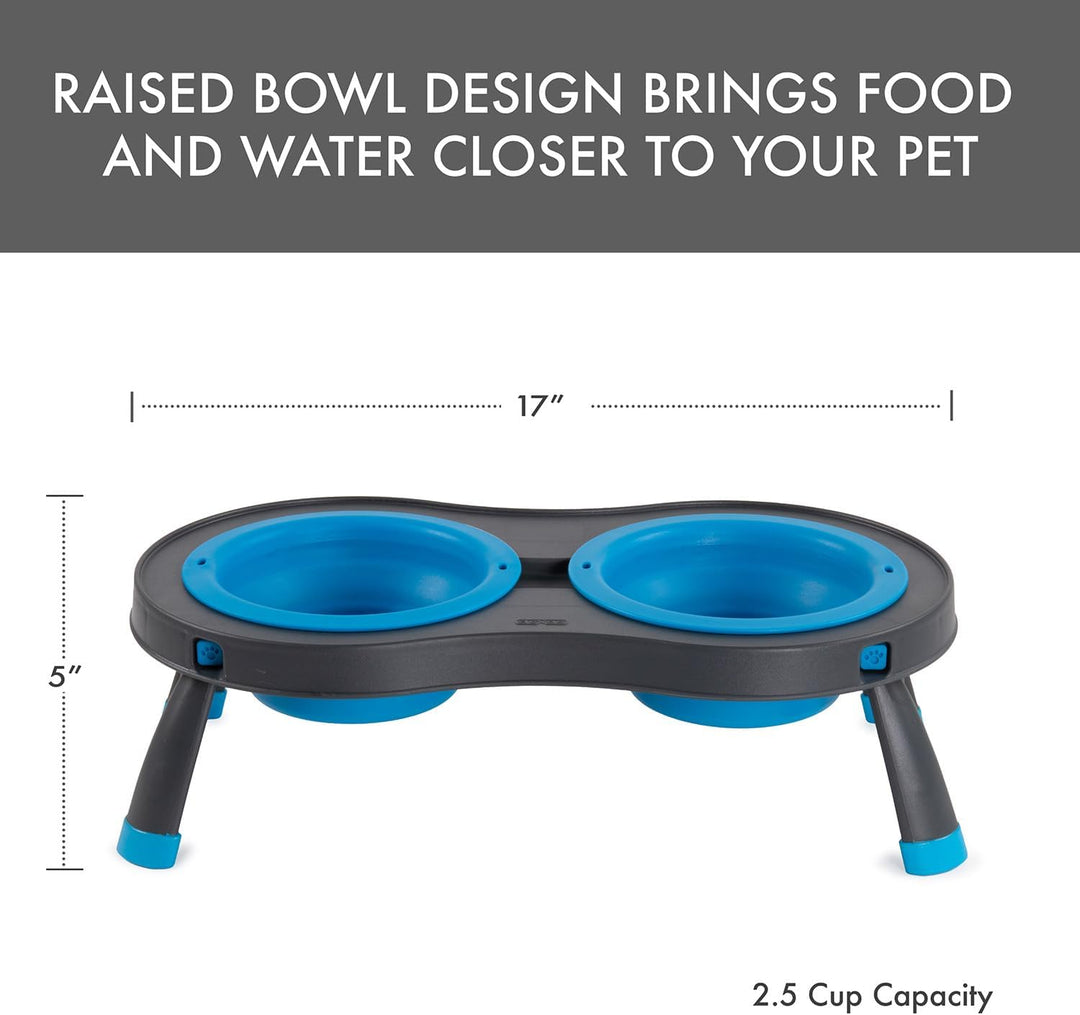 Dexas Pets PW1104322194 Doppelerhöhter Futterspender für 2,5 Tassen, Blau Large/2.5 Cup Capacity Bow