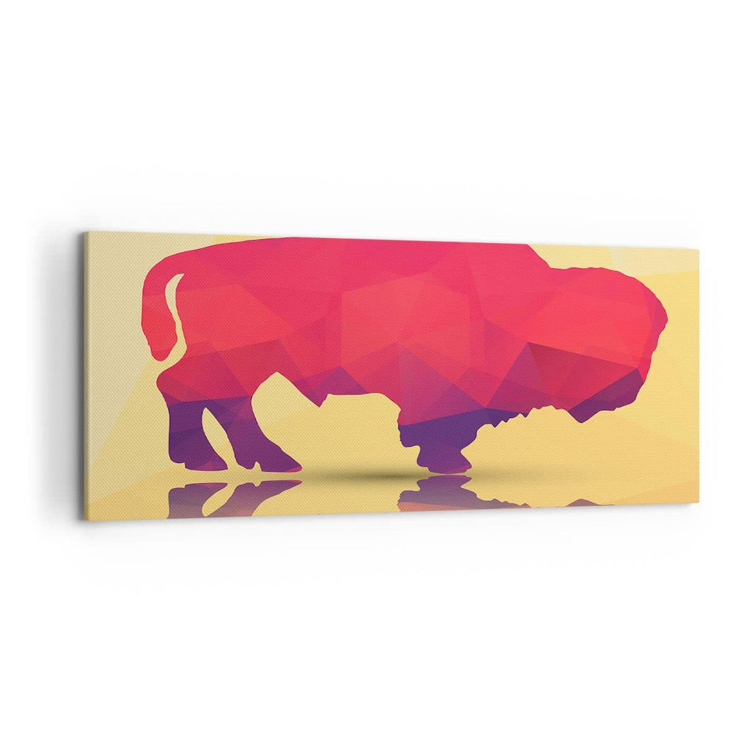 Wandbilder Dekoration Wohnzimmer Bison Illustration Bunt Grafik Panorama Bilder auf Leinwand 120x50c