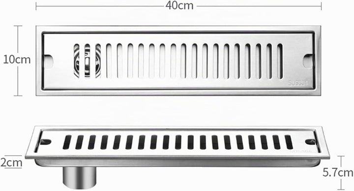 Tissting Bodenablauf, Edelstahl Rechteckiger Langer Duschablauf 40cm Side Drainage, 40cm, Side Drain
