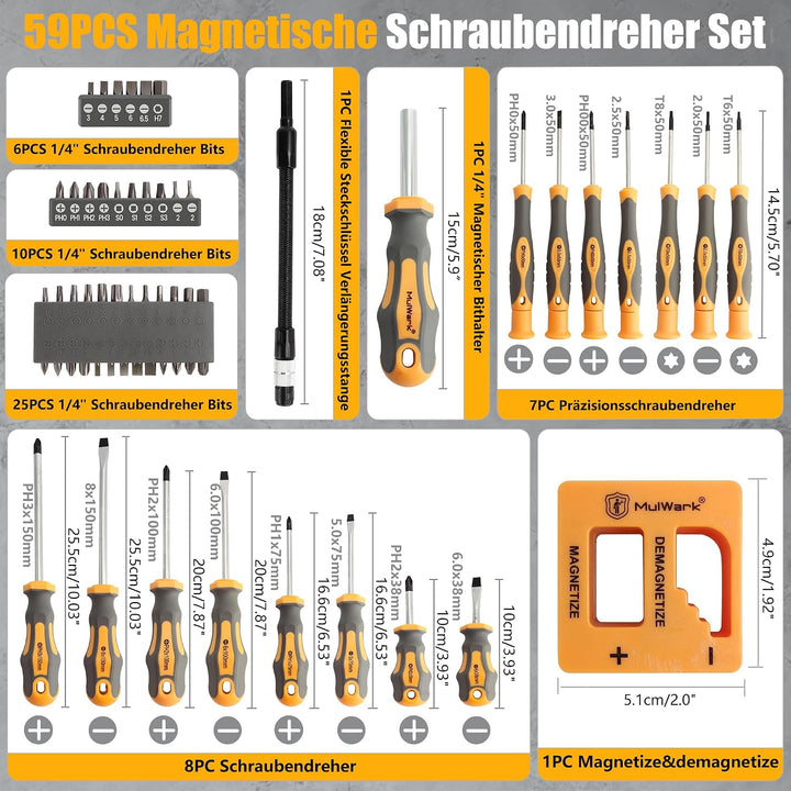 MulWark Magnetisches Schraubendreher-Set, 59-teilig, Chrom-Vanadium-Stahl, ergonomisches Design, Gum