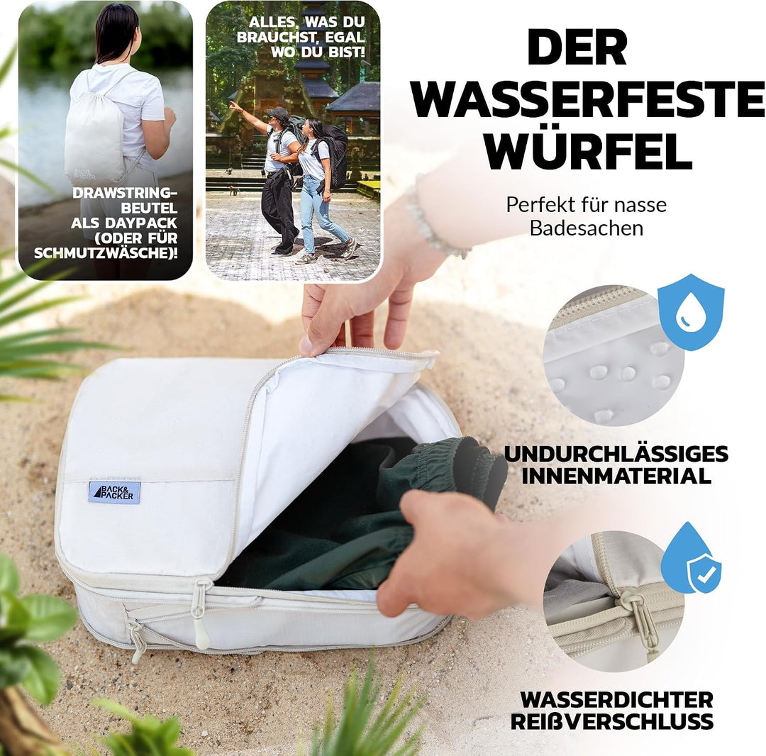 BACK&amp;PACKER® Packing Cubes mit Kompression 6-teilig - Packtaschen Set aus recyceltem Material - Leic