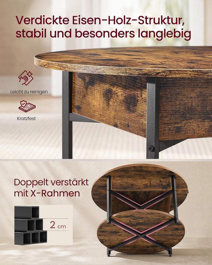 VASAGLE Couchtisch rund LCT266K101 Kamelbraun + Mattschwarz, Kamelbraun + Mattschwarz