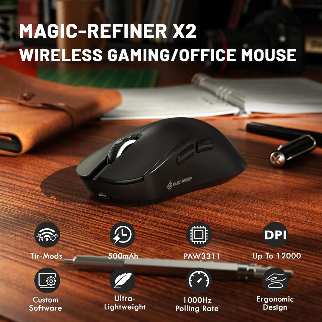 LexonElec Magic-Refiner X2 Superleichte Kabellose Computer Maus, Schwarz A Black, Black