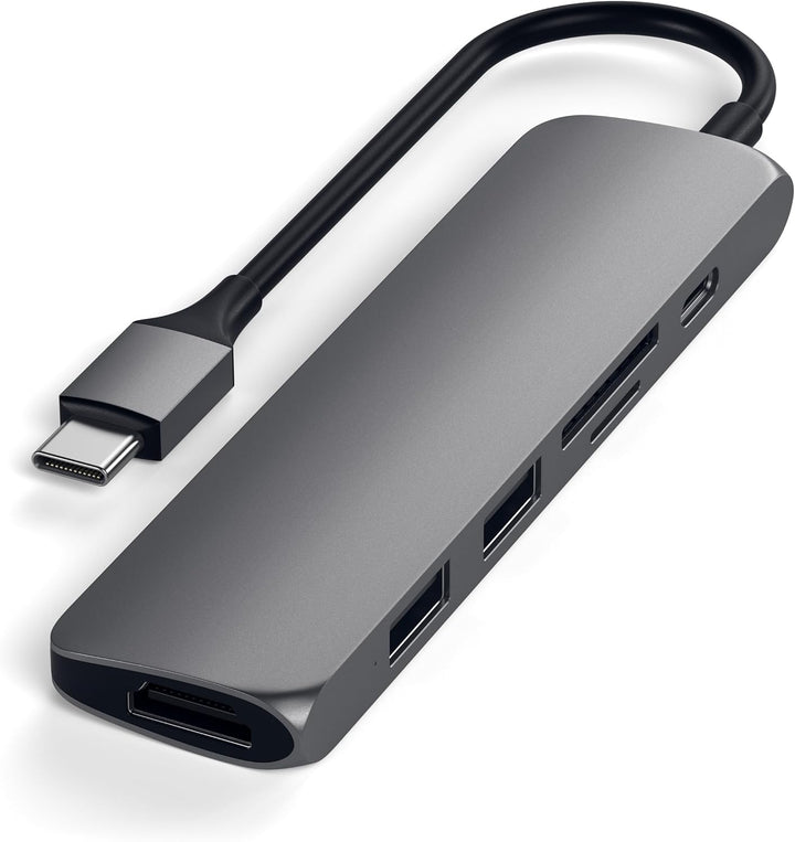 SATECHI 6-in-1 USB-C Hub Slim, Multiport-Adapter, Dockingstation mit 4K HDMI, 60W Power Delivery, 2X