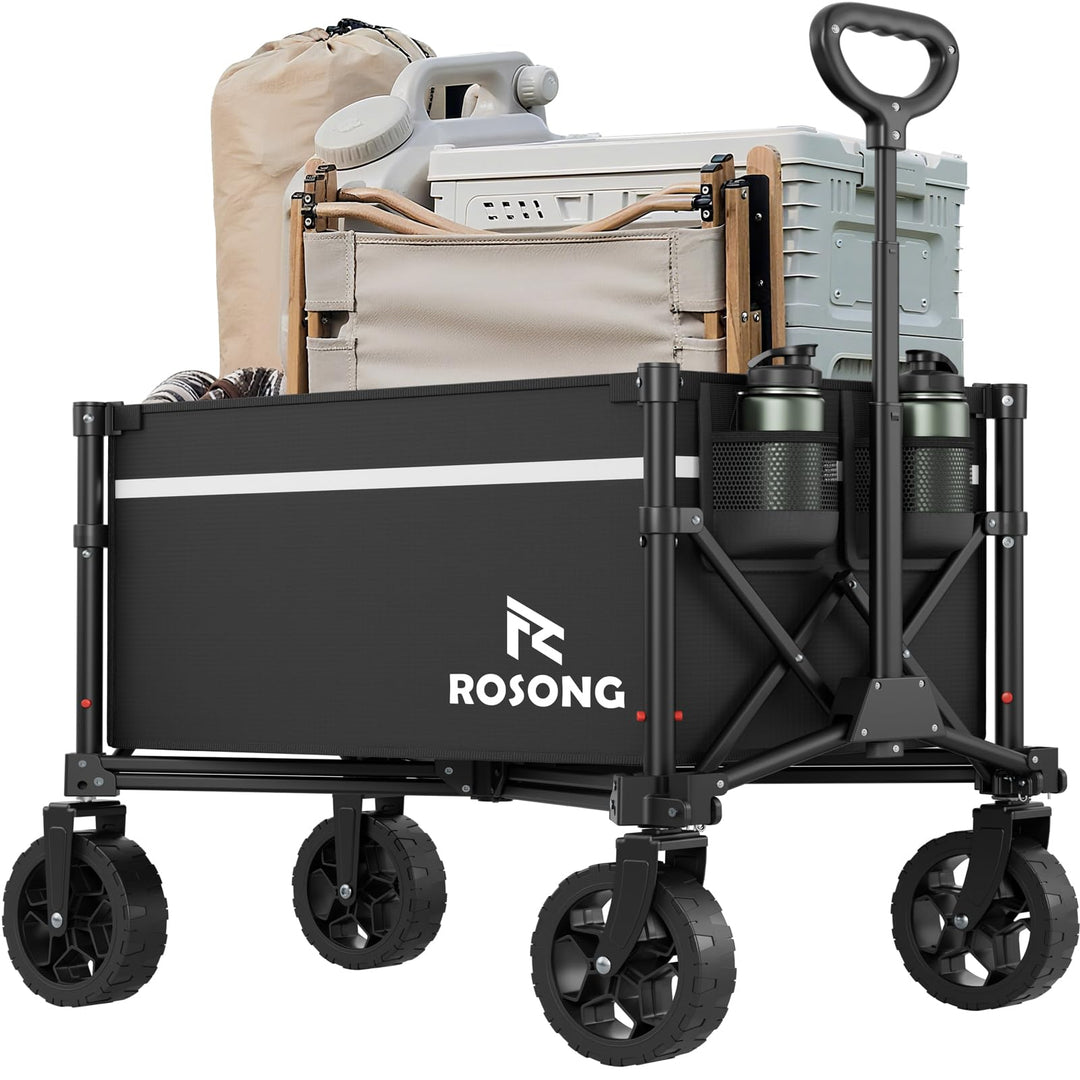 ROSONG Faltbarer Bollerwagen mit Rädern, zusammenklappbar, robust, für Einkäufe, Sport, Garten, Eink
