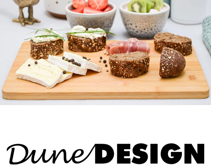 DuneDesign Alleskönner mit Auffangschale: 2er Set Schneidebrett Bambus - 30x22 - Holzbrett Küche Zub