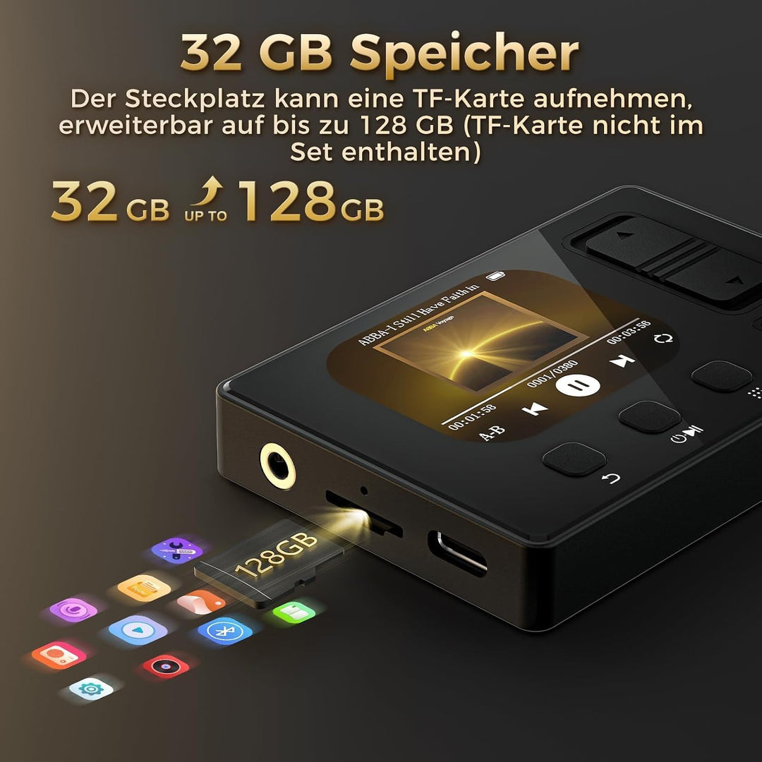 MP3 Player mit Bluetooth 5.3, Diofox HiFi Sound MP3 Player mit Lautsprecher, 32GB Storage, 6 Musikst