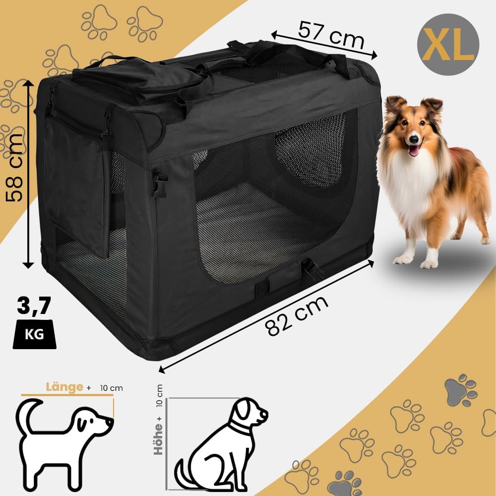 Faltbare Hundebox Transporttasche Transportbox für Hunde Auto Petigi XL (82 x 57 x 58 cm), XL (82 x