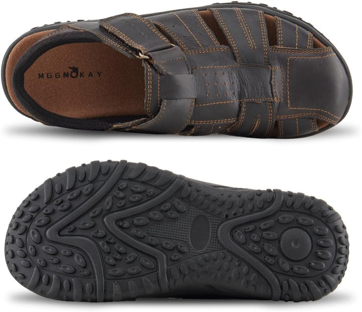 MGGMOKAY Herren Leder Sandalen Fisherman Closed Toe Outdoor-Sandale 40 EU Schwarz, 40 EU Schwarz