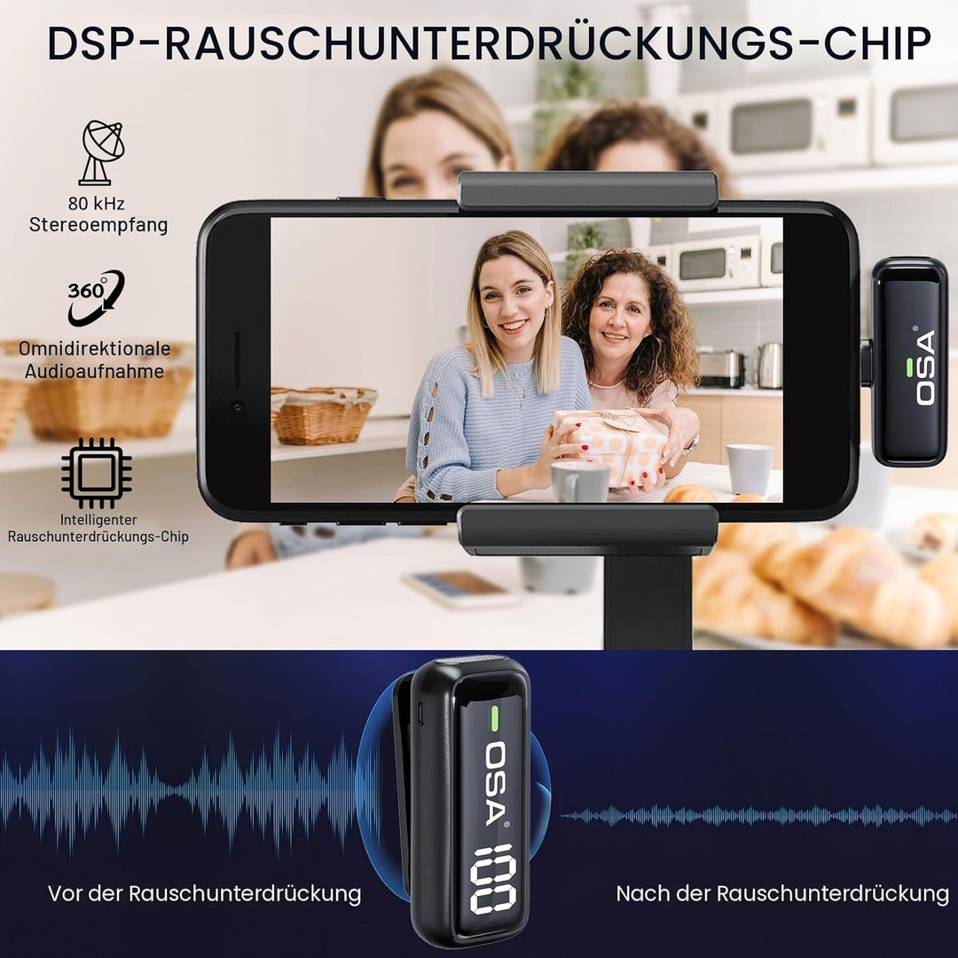 OSA Kabelloses Lavalier-Mikrofon für Live-Übertragung und Videoaufnahme, Lavalier Mikrofon für iPhon