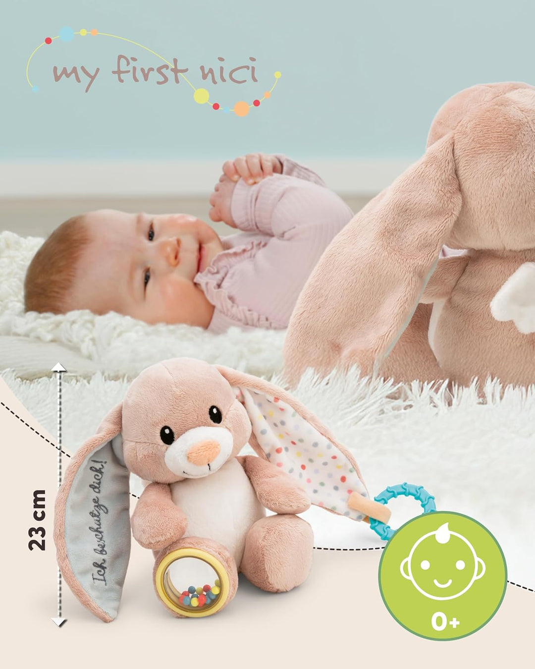 NICI Activity Kuscheltier Hase Fjella Ich beschütze Dich 23cm - rosa - Plüschtier für Babys und Klei
