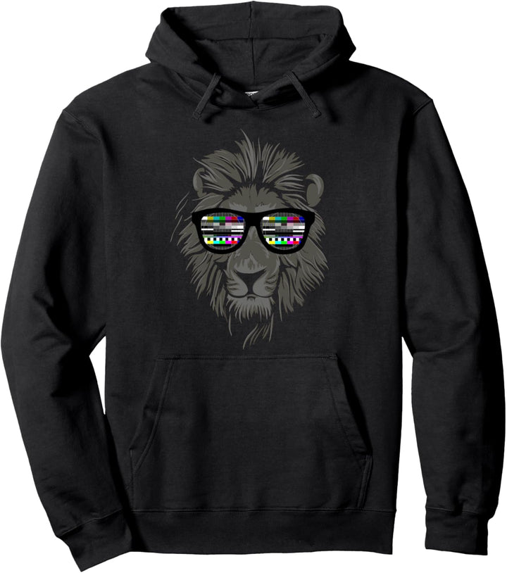 Löwe Sonnenbrille Testbild 80er Jahre 90er Party Pullover Hoodie