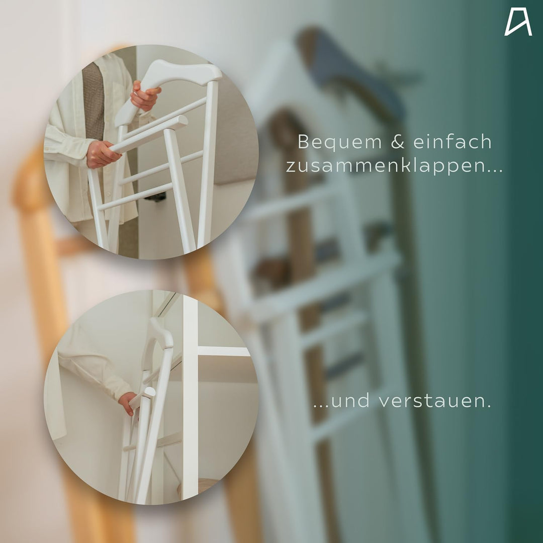 Herrendiener aus Massivholz – 2er Set fertig montierter Kleiderbutler &amp; Stummer Diener – stabiler St