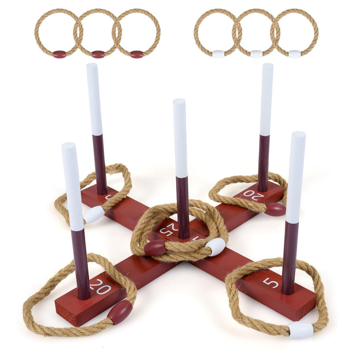 COSTWAY Ringwurfspiel aus Holz Rotbraun, Rotbraun