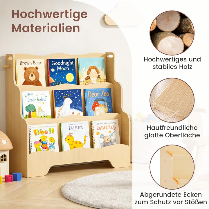 Bücherregal Kinder Montessori Kinderregal mit 3 Ablagefächern Regal Kinderzimmer Spielzeug Aufbewahr