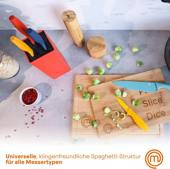 MasterChef Messerblock mit Messer Kuchenmesser Set mit Santokumesser, Brotmesser, Kochmesser, Gemüse