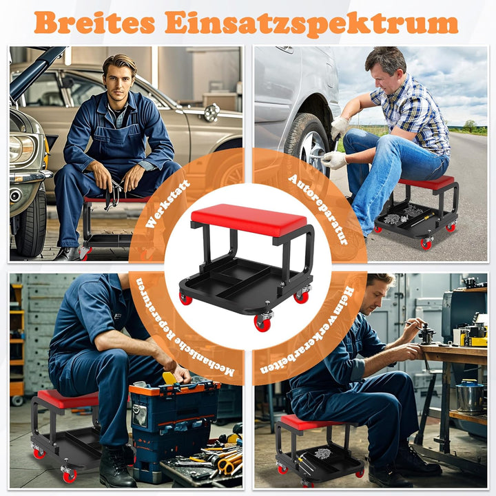ACXIN Werkstatthocke Montagehocker mit Rollen Werkstattsitz mit Ablage Werkstattstuhl aus PP und Eis