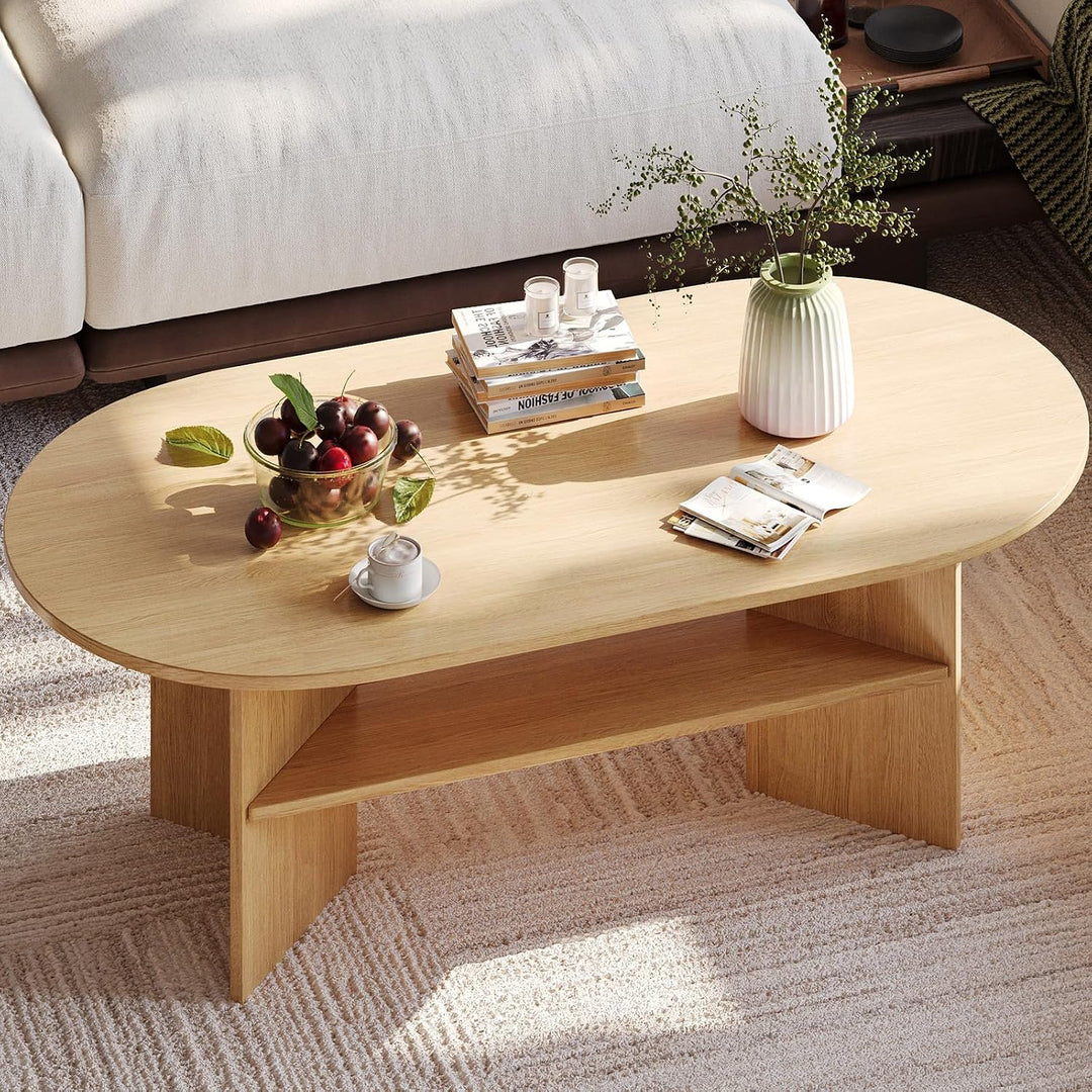 YOUDENOVA Couchtisch Ovaler Beistelltisch Holz Modern Wohnzimmertisch Coffee Table Klein Tisch für W