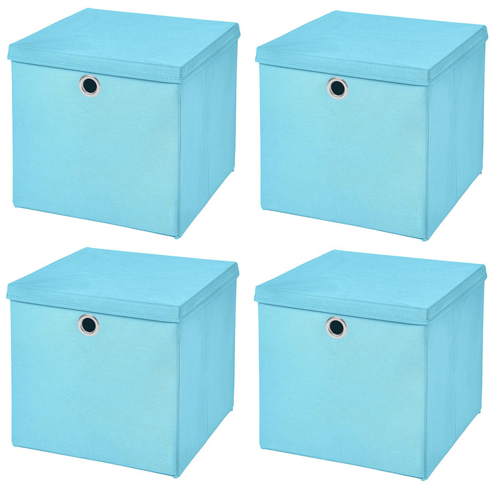 StickandShine 4er Set Hellblau Faltbox 28 x 28 x 28 cm Aufbewahrungsbox faltbar mit Deckel, Hellblau