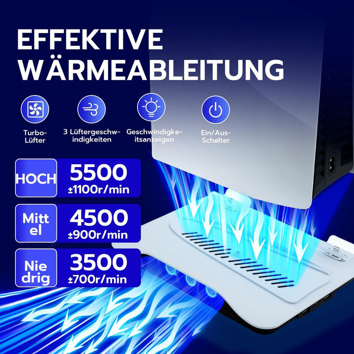 Wigearss PS5/PS5 Slim/PS5 Pro Kühler Standfuss mit Dual Controller Ladegerät, PS5 Controller Ladesta