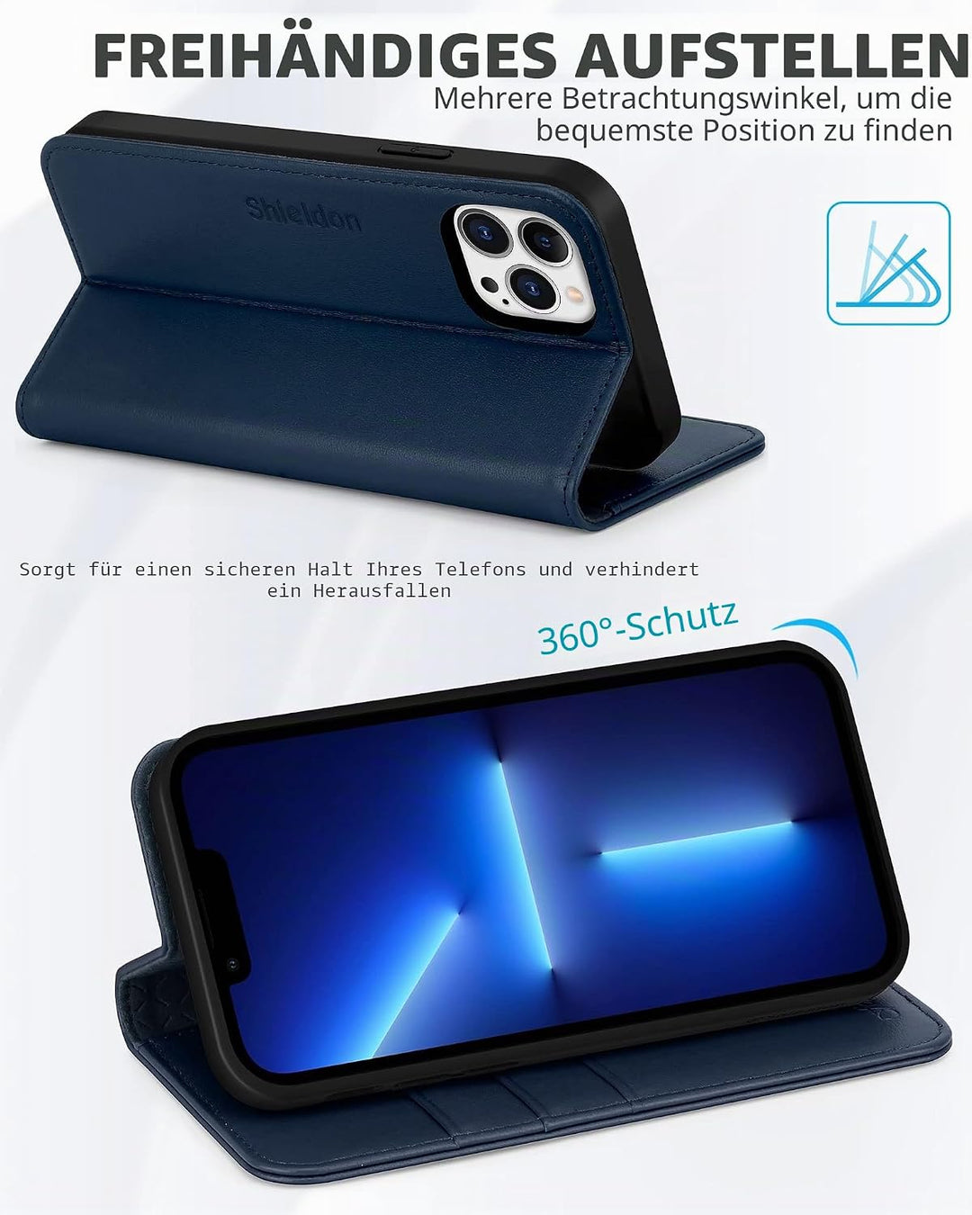 SHIELDON Hülle für iPhone 13 Pro, Handyhülle Schuzhülle [Echtleder] [Schützt vor Stoss] [Verdichtes