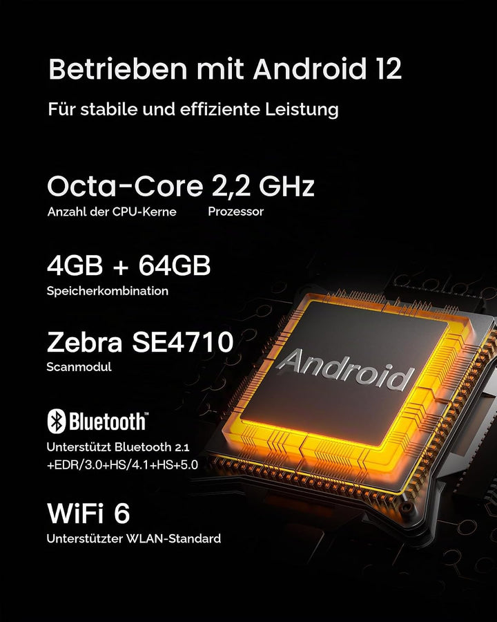 Inateck Android 12 Barcode Scanner PDA, 6" Full-Touchscreen, Mobiler Computer Handheld, 1D/2D/QR, Ze