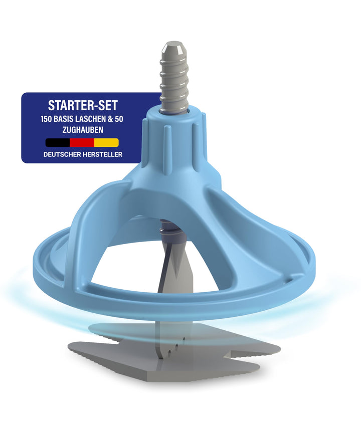 Nivelliersystem24 Starter-Set für 2mm Fugen 50 Zughauben + 150 Laschen im Eimer I Für 3-15mm Fliesen