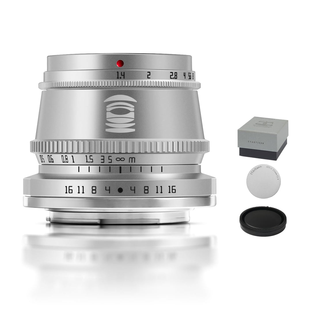 TTARTISAN 35 mm F1.4 Silber APS-C Portrait Objektiv für Sony E Mount (E-Mount, Silber) Sony E Silber