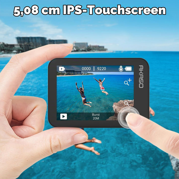 AKASO Action Cam 4K30FPS mit 60cm Stativ Selfie Stick und Tasche Unterwasserkamera WiFi 40M EIS Anti